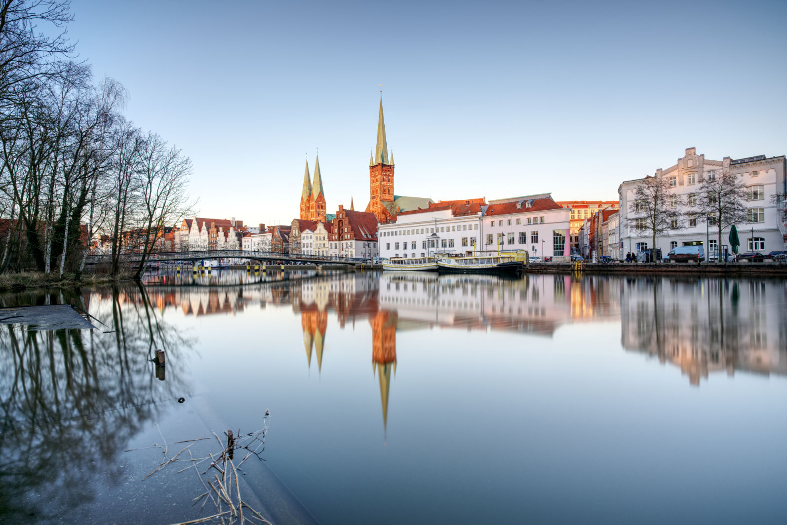 View of Lübeck's old town at sunset